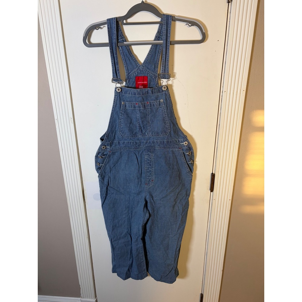 Gloria Vanderbilt Womens Hickory Stripe Denim Overalls Blue White Size 8